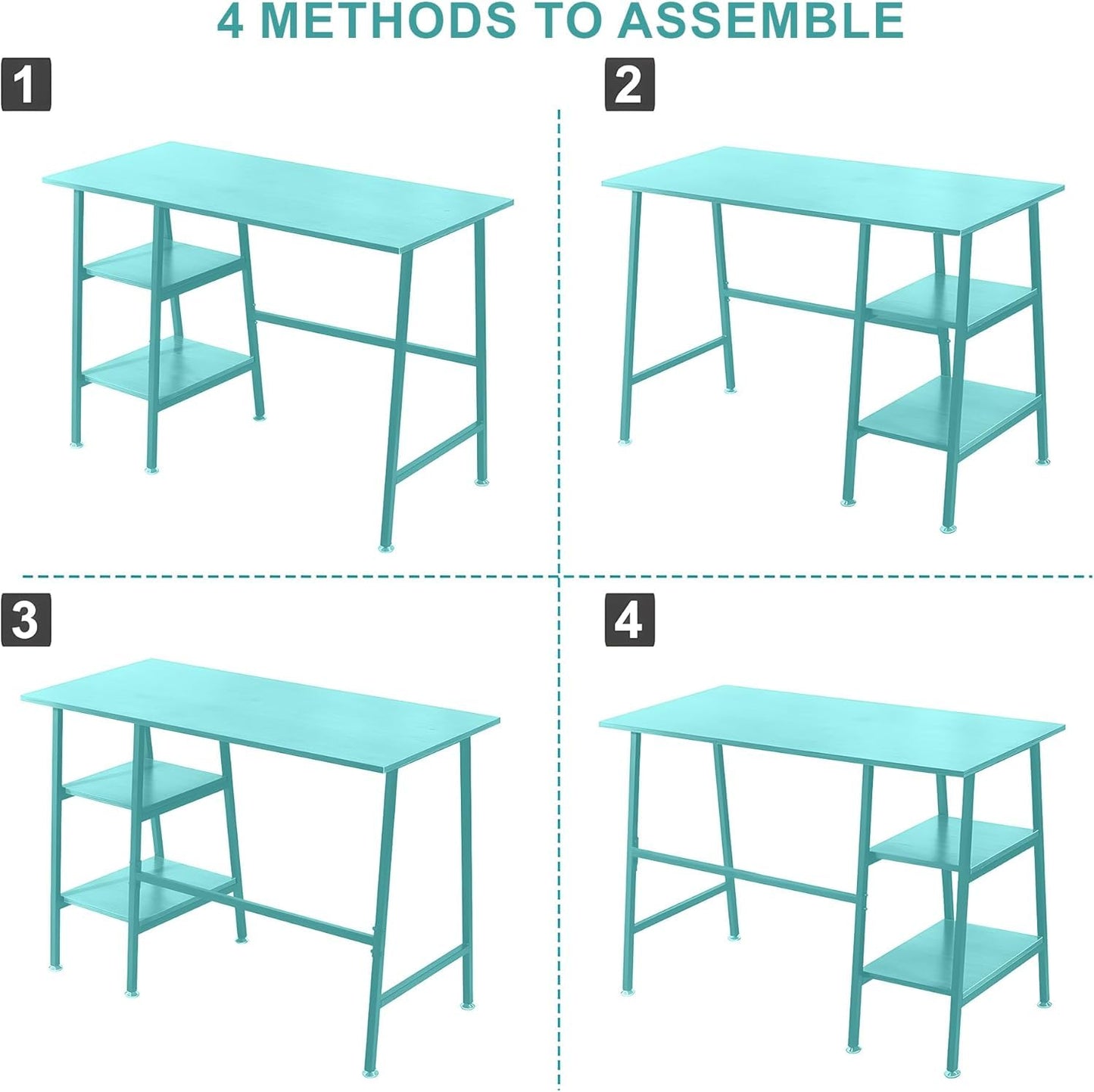 VECELO 43 Inch Computer Desk Writing Study Work Office Table Modern Desk with Shelves Wooden Desk for Home Bedroom,Blue Desk