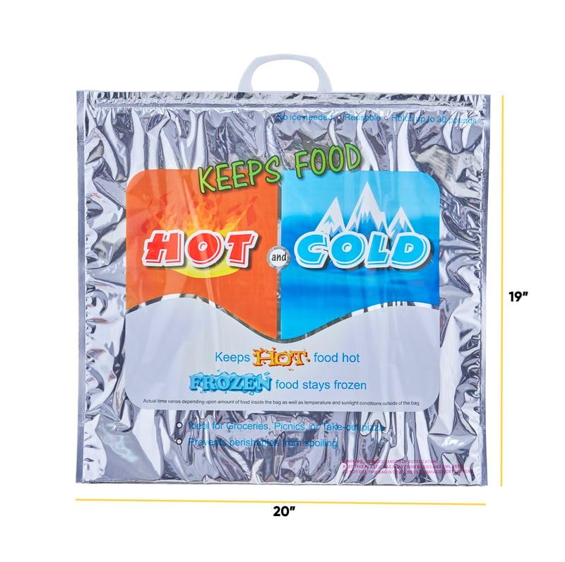 Superio Hot and Cold Insulated Bags for Food Delivery, Grocery Shopping Bags, Food Storage for Hot and Frozen Food for Travel, Disposable Cooler Bag, Reinforced Thermal Lunch Bag (10, 20" x 19")