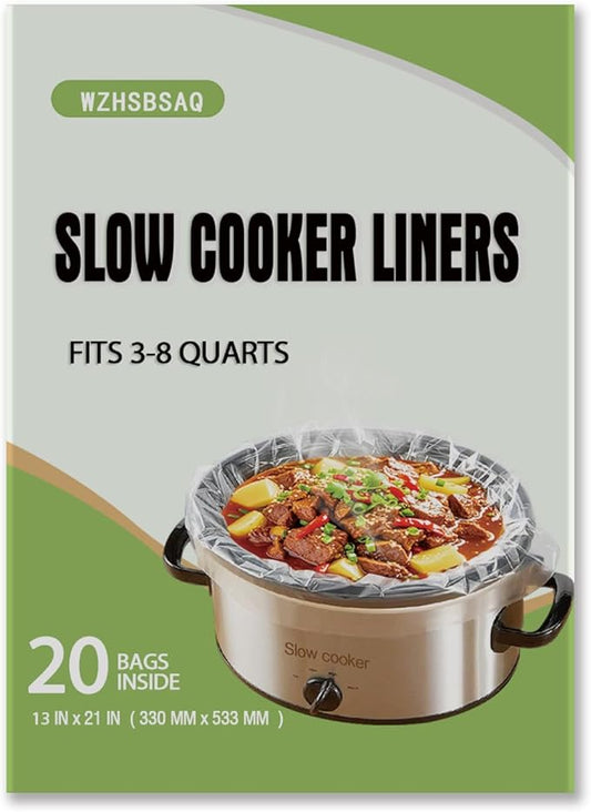 Slow Cooker Liners 20pcs, Large 13“ x 21” Disposable Cooking Bags for 3QT to 8QT Slow Cookers, Cooking Tray for Oval and Round Pots (20)