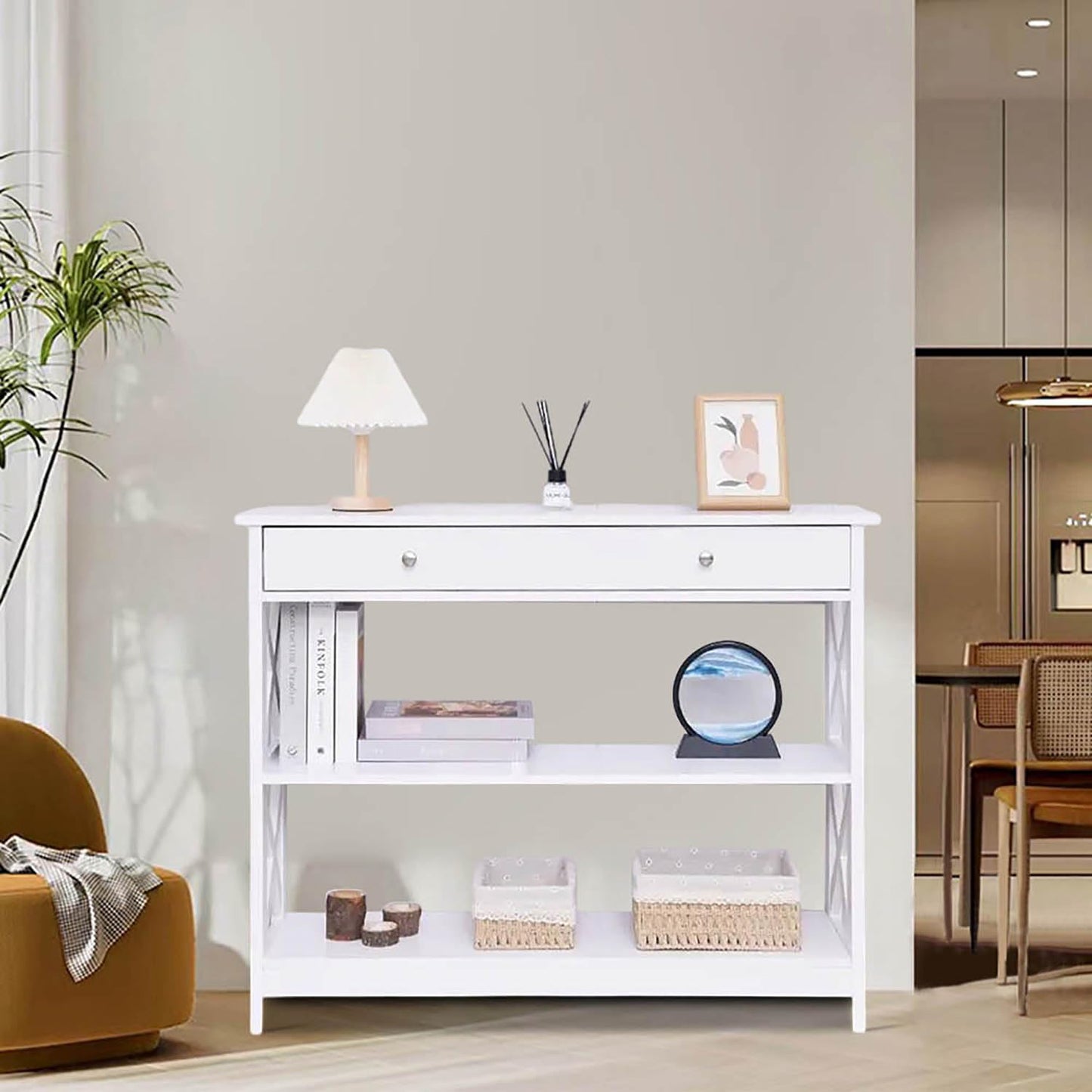 Ceredeme Entryway Table with Storage, Farmhouse Console Tables for Entryway with Drawer, Narrow Long Entry Table with Shelf for Front Door Living Room, Hallway Sofa Table with X Supports, 40" White