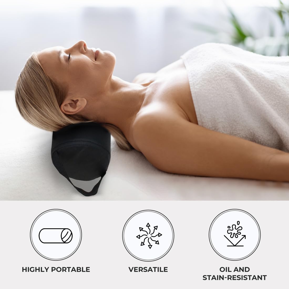ForPro Full Round Bolster Pillow, Black, Oil and Stain-Resistant, for Massage and Yoga, 6” R x 26” L