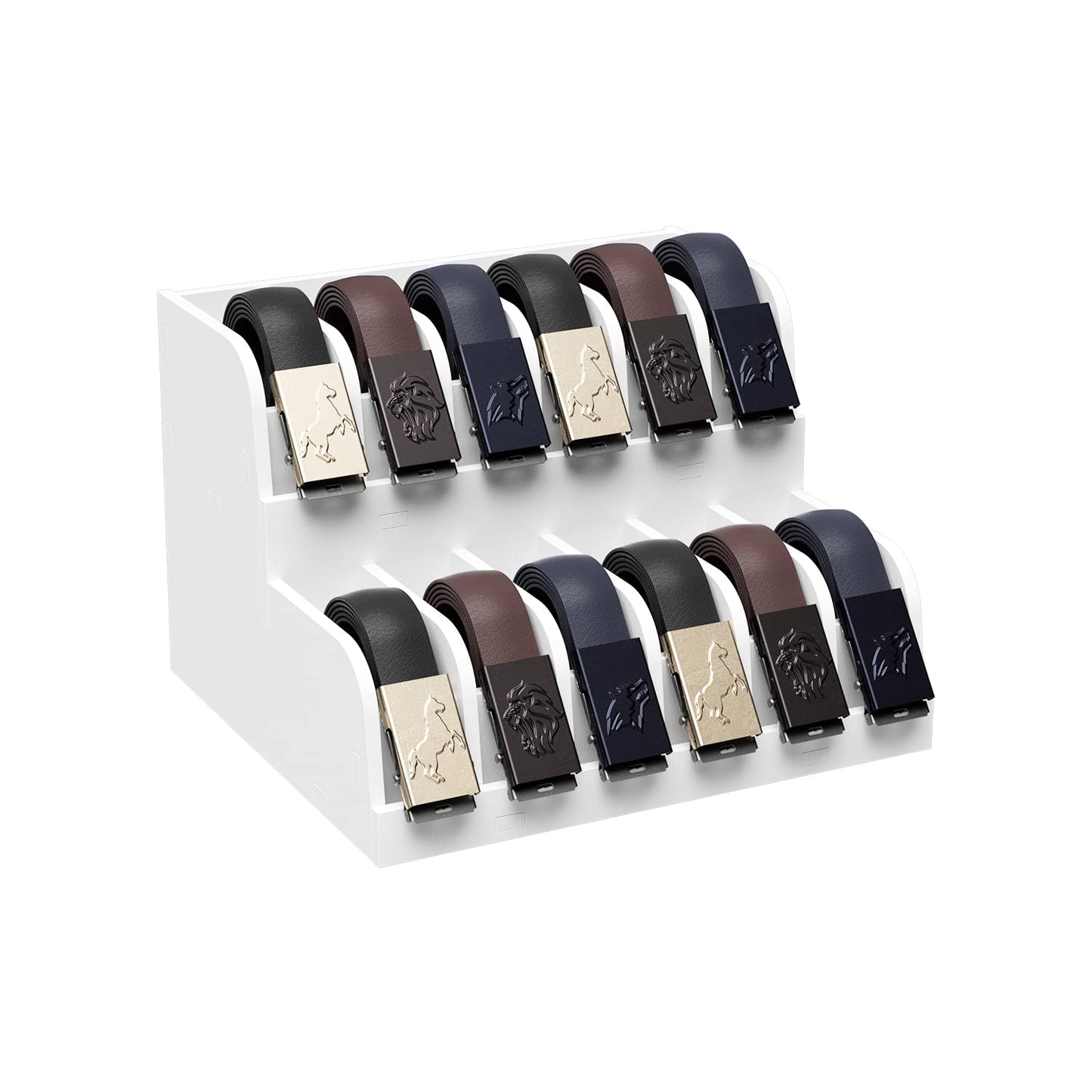 QI XING Belt Organizer - 12 Grid Belt Rack, Drawer Storage Holder for Closet, Displayer for Men & Women (White)