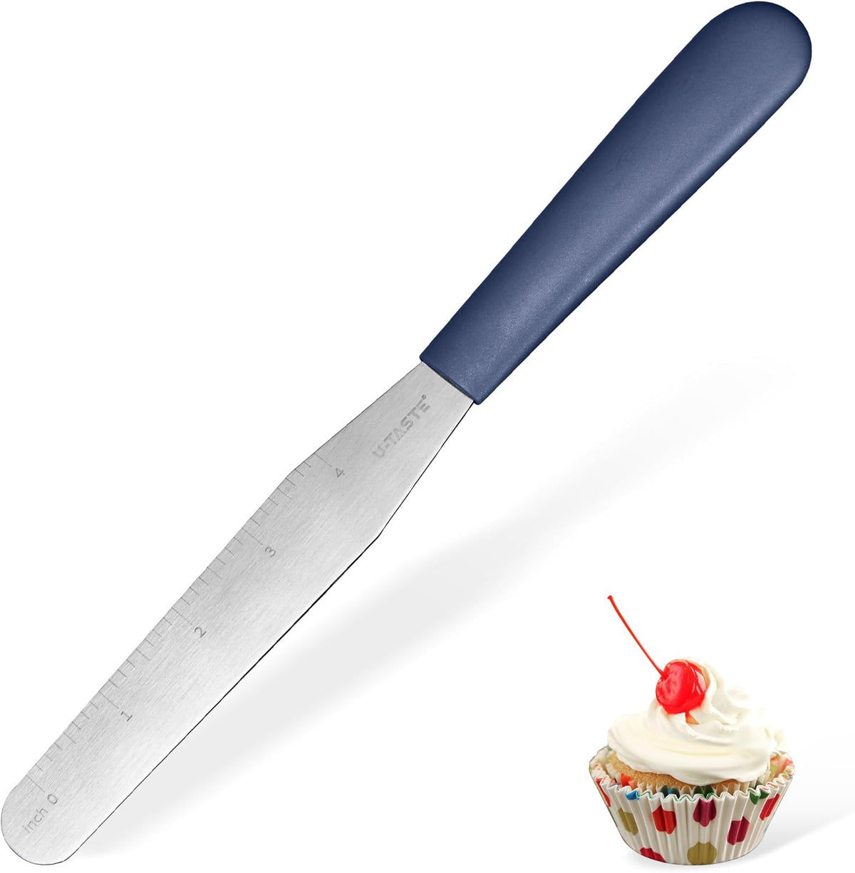 U-Taste 6in Cake Icing Spatula: Flexible Decorating Frosting Knife with Straight Thinner Stainless Steel Blade, Smooth Spreading Tools with Comfortable PP Handle for Cream, Cupcake (Midnight Blue)
