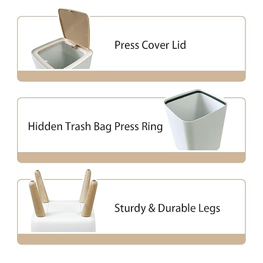 Small Trash Can with Lid Blurred sea Wastebasket with Press Cover Dog Proof Garbage Can Waste Bin for Kitchen Bathroom Nursery 2.6 Gallon