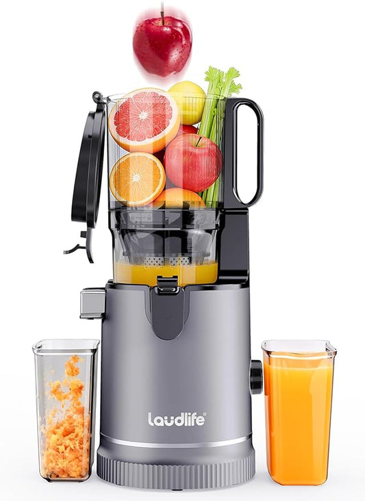 LAUDLIFE Cold Press Juicer Machine, 5.9" Wide Feed Chute Juice Extractor, 80 oz Large Hopper, Easy to Clean & High Juice Yield, BPA Free, Slow Masticating Juicer for Whole Fruits & Vegetables