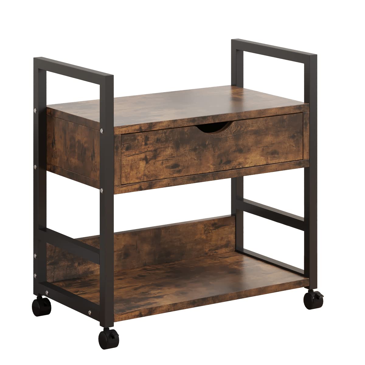 TigerDad Mobile Printer Stand with Storage Drawer, Utility Carts with Wheels, File Cabinet Workspace Desk Organizer Shelf for Home Office