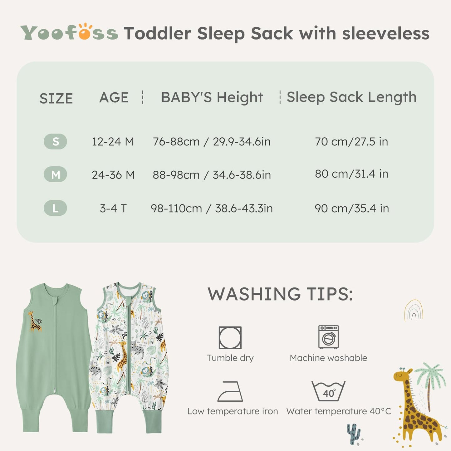 Yoofoss Toddler Sleep Sack With Feet 24-36 Months 100% Organic Cotton Baby Sleep Sack with Legs Toddler Wearable Blanket with 2-Way Zipper