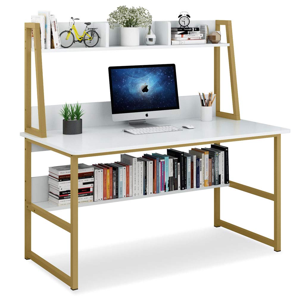 Tribesigns Computer Desk with Hutch, 47 inches Home Office Desk with Space Saving Design with Bookshelf for Small Spaces
