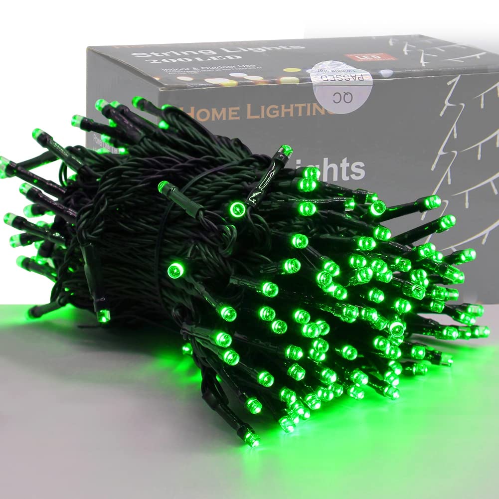 HOME LIGHTING 200 LED 66FT Christmas String Lights, St Patricks Day Fairy Lights with 8 Lighting Modes, String Mini Light Plug in for Indoor Outdoor Tree Garden Wedding Party Decoration, Green