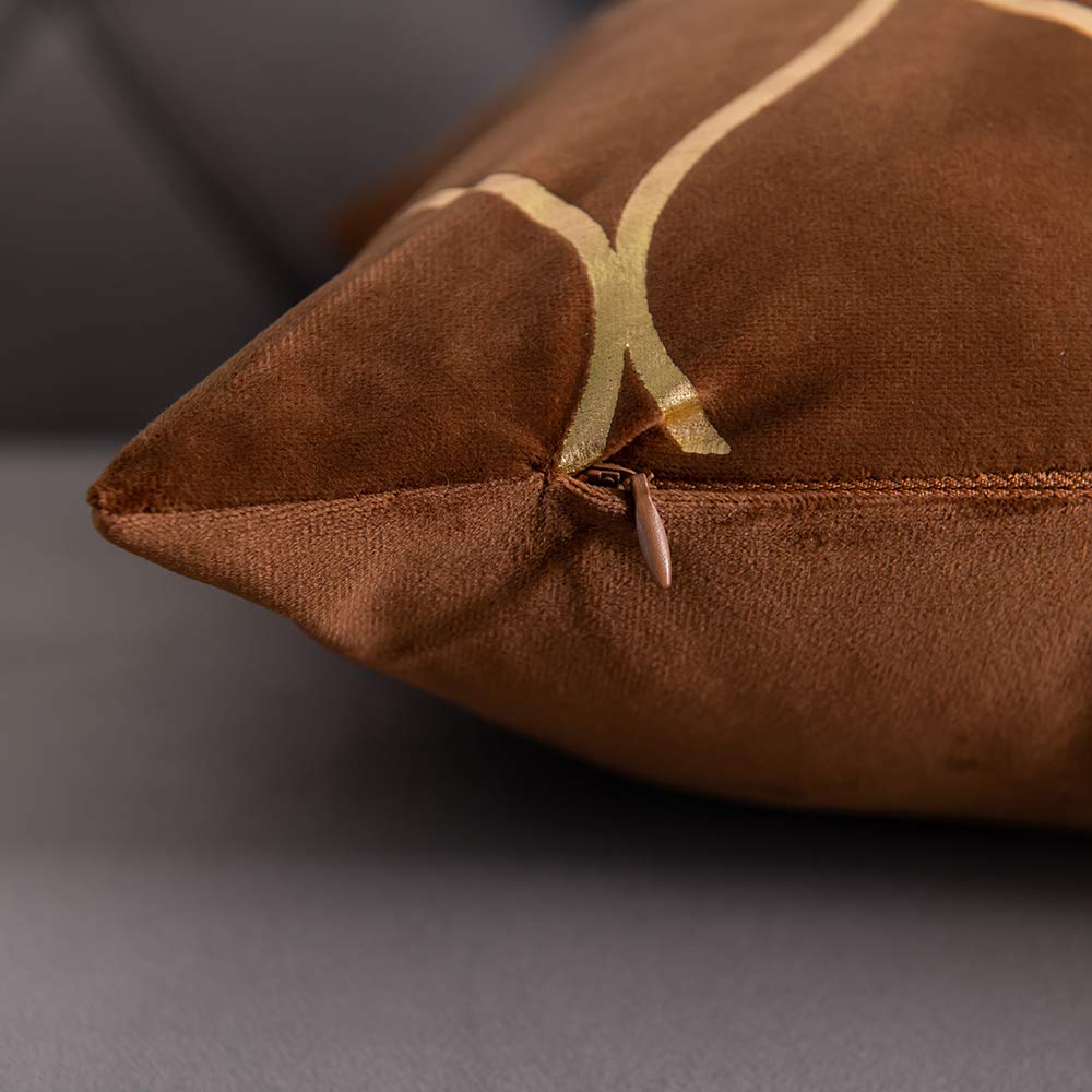DEZENE Gold Velvet Throw Pillow Covers: 2 Pack 12x20 Inch Rectangular Decorative Pillow Cases for Bedroom Sofa Couch Living Room, Light Brown