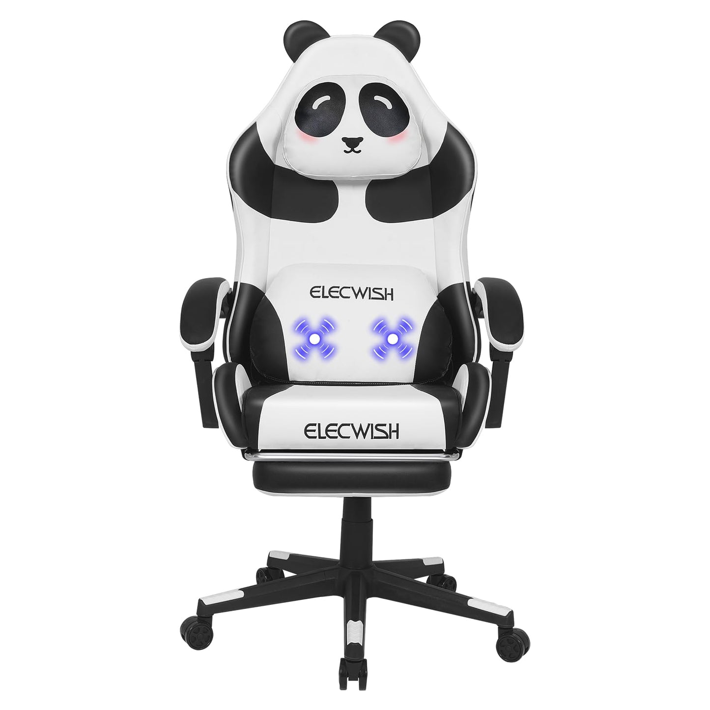 ELECWISH Gaming Chair with Footrest, Cute Gaming Chair with Massager Lumbar Cushion, Ergonomic Reclining Comfortable Computer Chair, Panda White