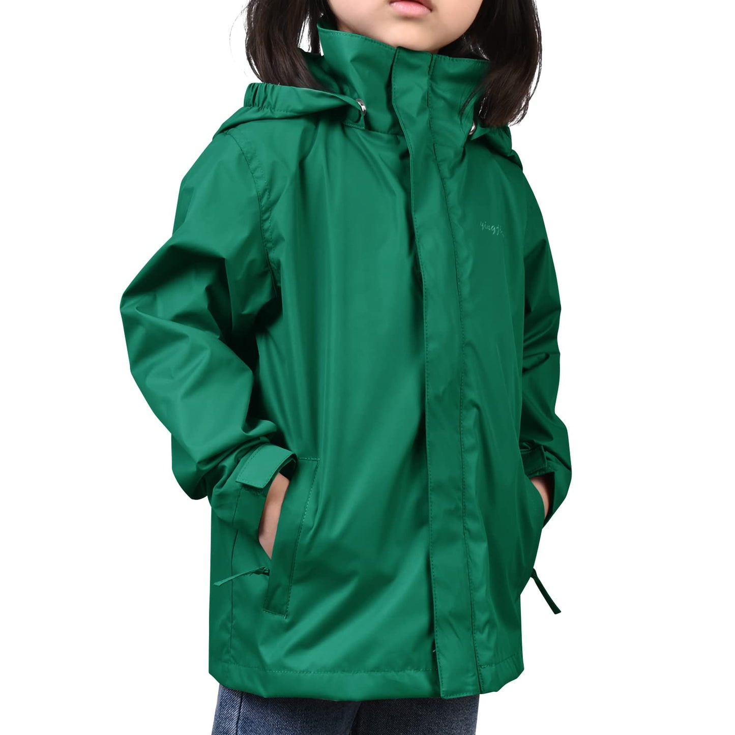 YINGJIELIDE Boys Girls Rain Jacket,Kids Lightweight Waterproof Hooded Raincoats Windbreakers,Outdoor Hiking Coat (9-10, Blackish Green)