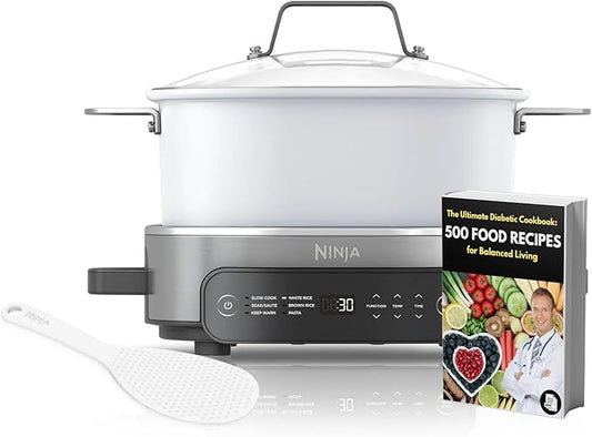 6.5 Quart Stainless Steel Multi-Cooker – Programmable Slow Cooker, Pressure Cooker & More, One-Pot All-in-One Cooker with Digital Controls & Accessories (White) Ninj-a