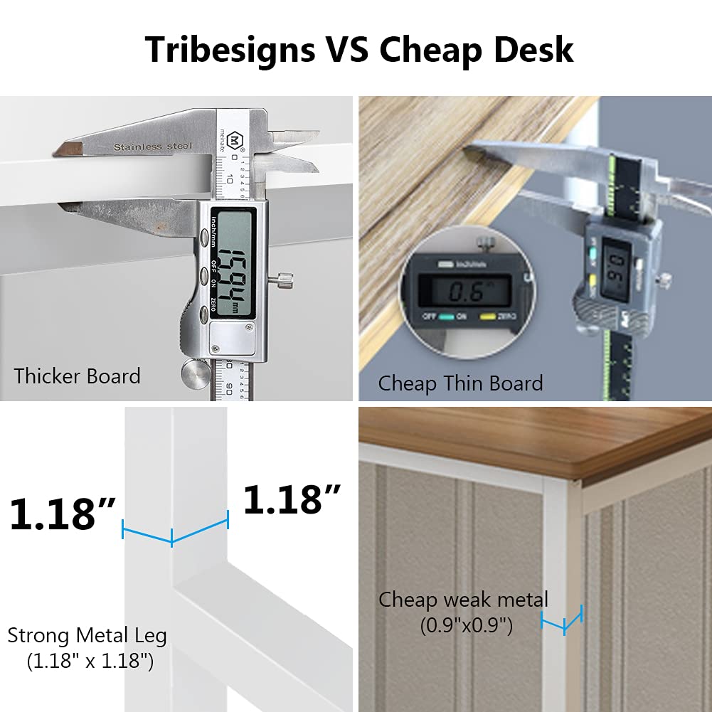 Tribesigns Computer Desk, 47 inch Office Desk with Hutch and Bookshelf, Modern Study Writing Table for Home Office (All White)