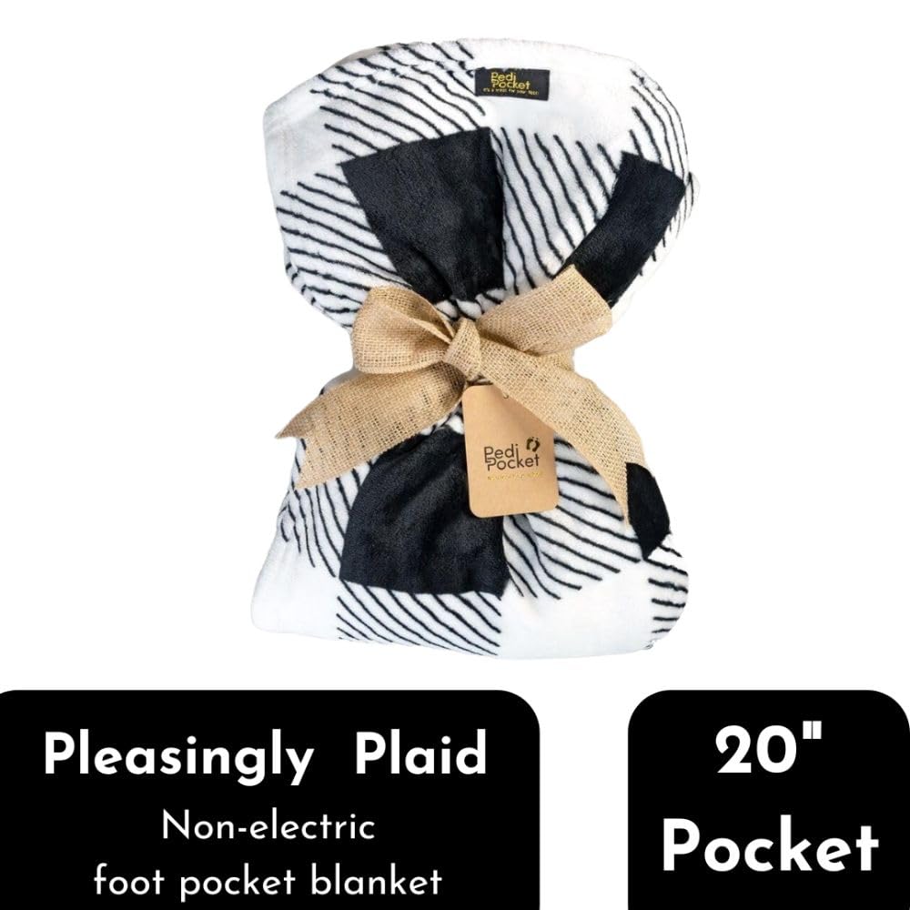 PediPocket Patented Foot Pocket Blanket – 50” x 70” with 20” Deep Foot Pocket, Plush Velvety Fleece Blanket, Everyday Luxurious Comfort, Machine Washable,Gift Idea – Pleasingly Plaid (Non-Electric)