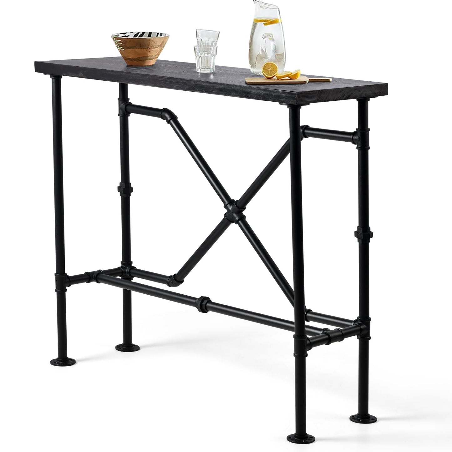 BOKKOLIK 41.3inch High Pub Table Industrial Rectangle Narrow Bar Table for Living Room Kitchen Vintage Console Table for Entryway Hallway Metal Pipe and Wood Design