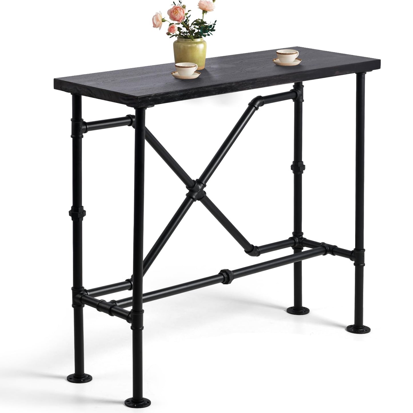 BOKKOLIK 41.3inch High Pub Table Industrial Rectangle Narrow Bar Table for Living Room Kitchen Vintage Console Table for Entryway Hallway Metal Pipe and Wood Design