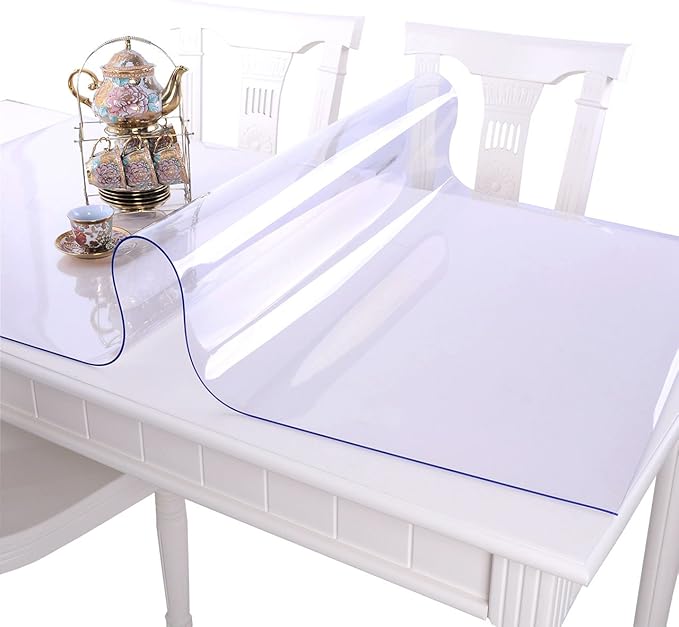 NECAUX Custom Multi-Size 1.5mm Thick Clear PVC Table Cover Protector - 32 x 60 Inch 5 Foot Crystal Clear Waterproof Plastic Vinyl Soft Rectangle Tabletop Cover