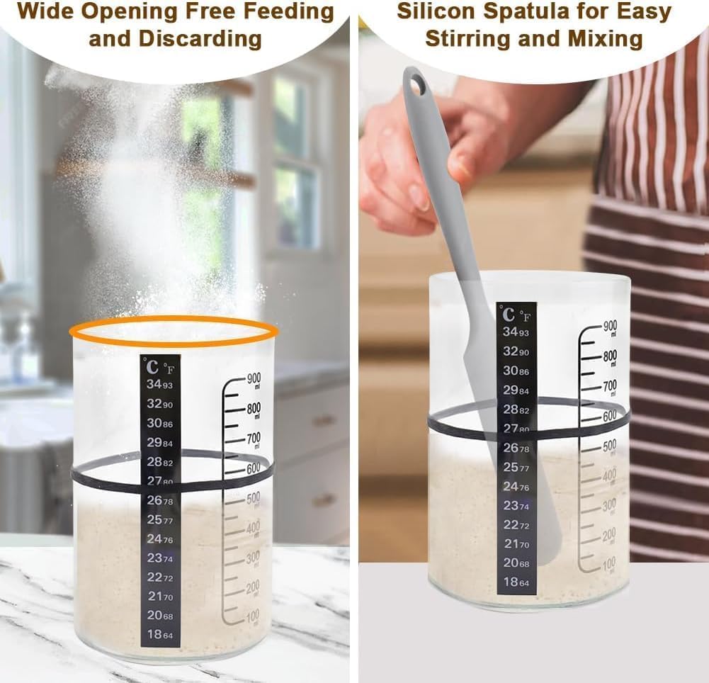 Pro Sourdough Bread Starter Kit - 34 oz sourdough jar with 5 unique features for the perfect sour dough bread & sourdough starter kit - baking supplies (34oz-5pack)