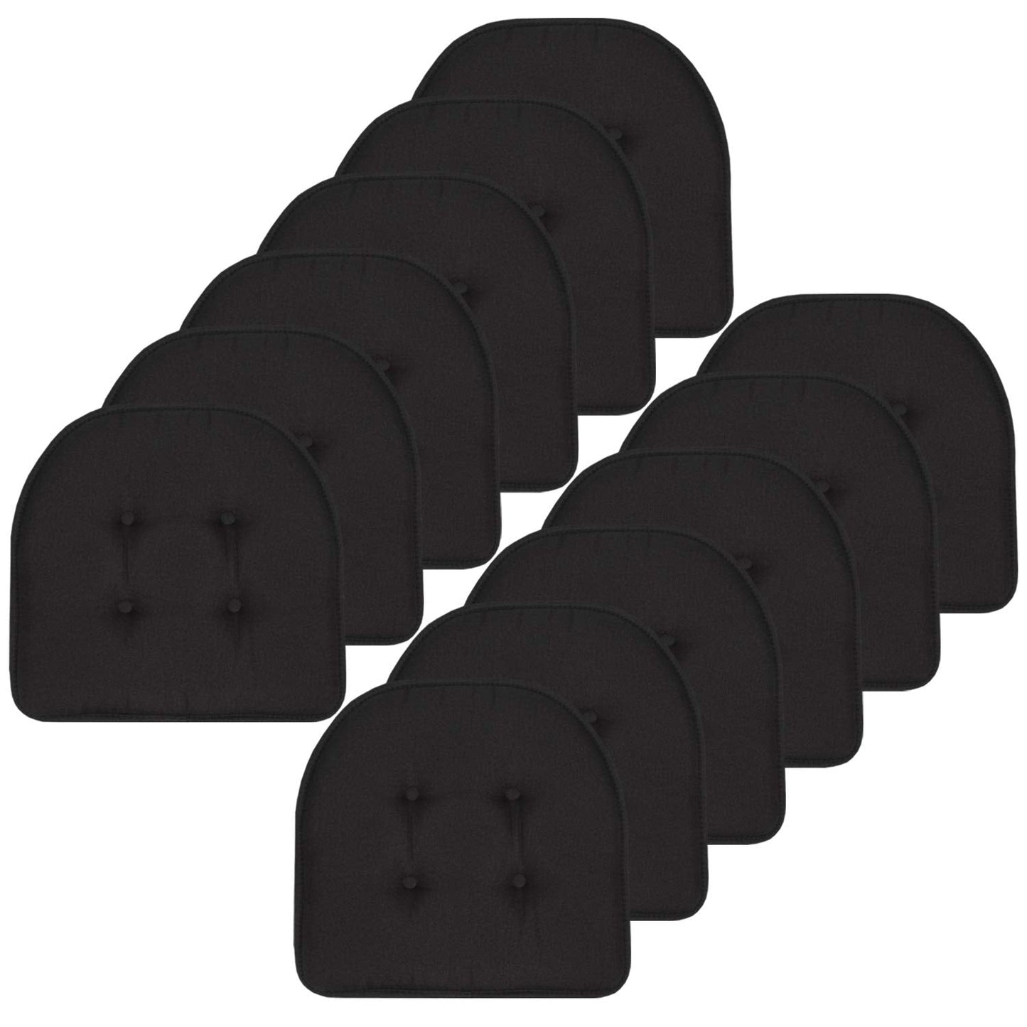 Sweet Home Collection Chair Cushion Memory Foam Pads Tufted Slip Non Skid Rubber Back U-Shaped 17" x 16" Seat Cover, 12 Count (Pack of 1), Black