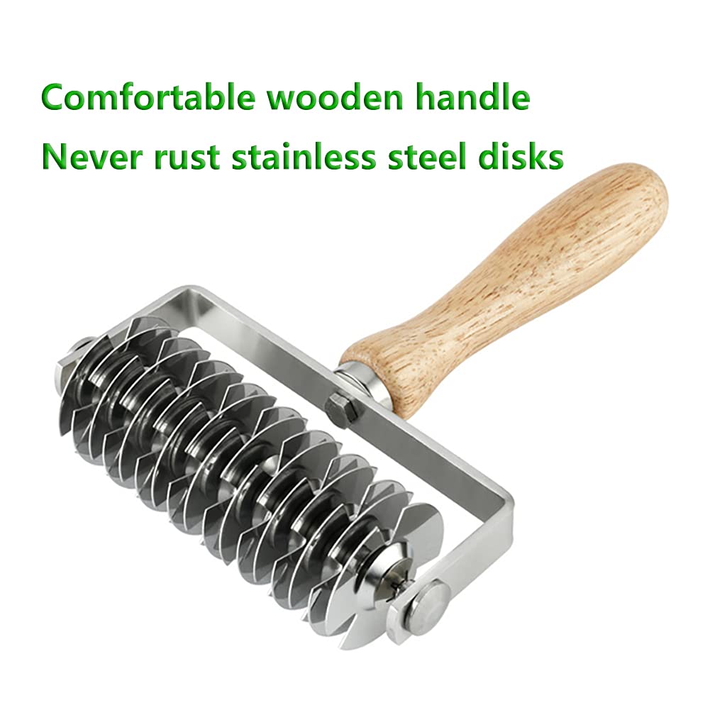 Stainless Steel Dough Lattice Roller Cutter with Wood Handle,Cookie Pie Dessert Pizza Bread Pastry Crust Roller Cutter