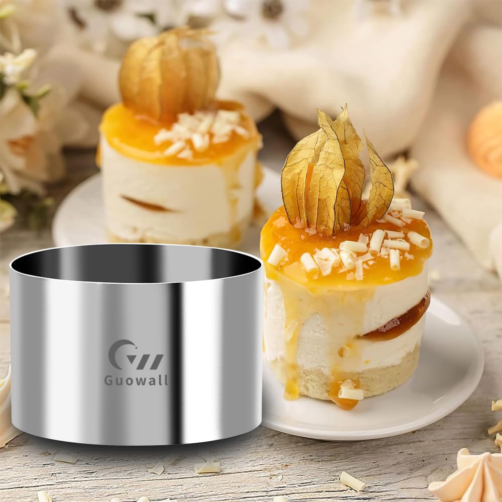 Guowall Seamless Cake Ring Mold 4 Pack Stainless Steel Mousse Mould Round Food Mold Pastry Cookie Cutter for Baking - 3.15 x 2 inch