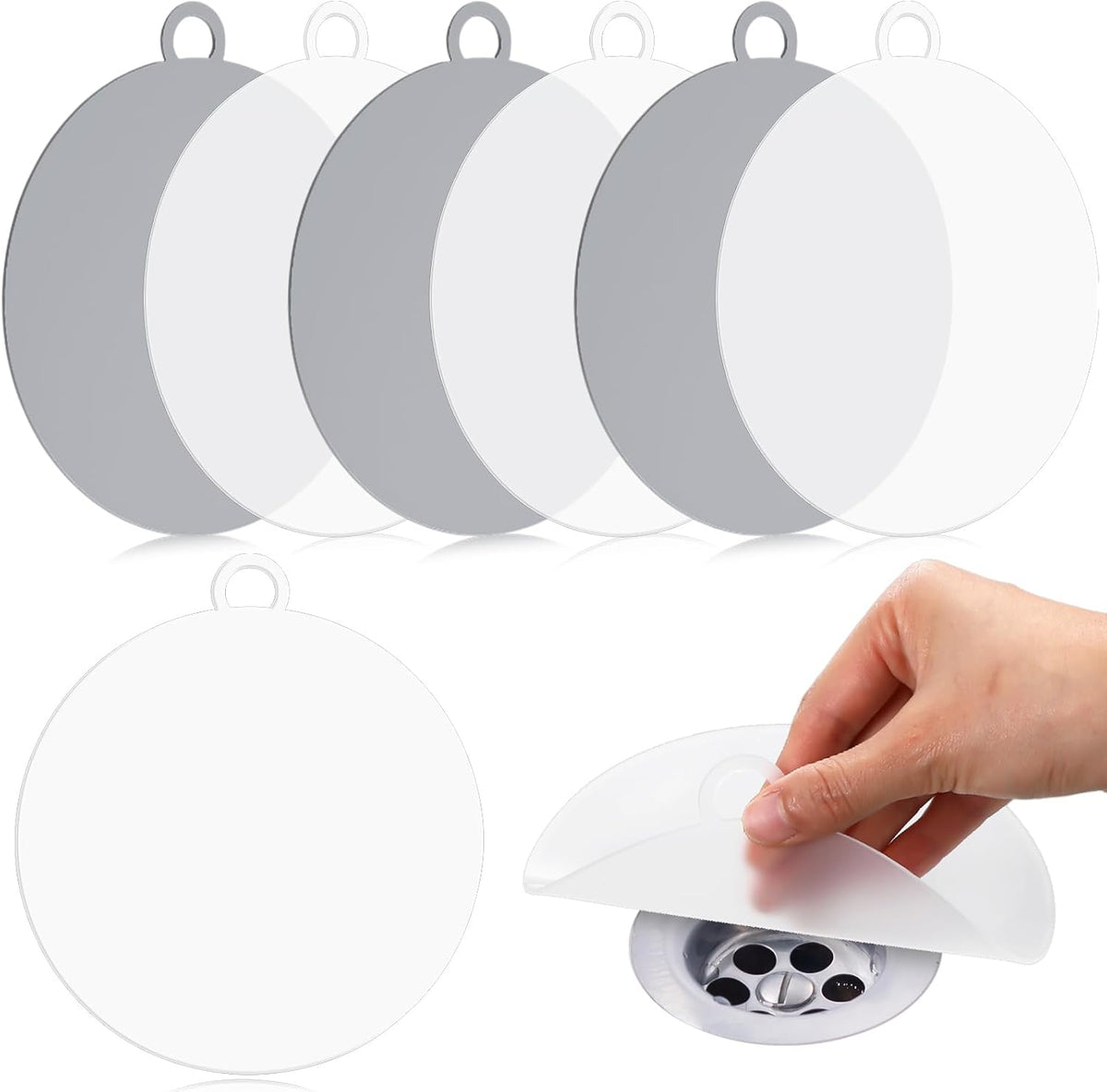 Yinkin 6 Pcs Drain Covers to Keep Bugs Out Silicone Shower Floor Tub Stoppers Bathtub Drain Stoppers Sewer Anti-Odor Mats Deodorizing Plugs for Bathroom(6 x 6 Inch,Round,Grey and White)
