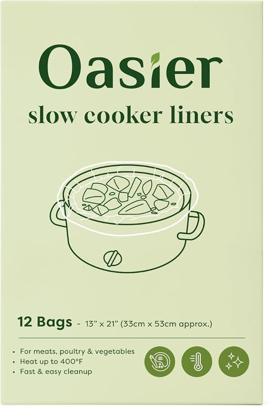 Slow Cooker Liners, Disposable Oval Large Size 13" x 21", 12 Count, Fits 3-8 Quart Pot Cooking Bags for Easy Cleanup, Food Safe & Leak-Proof