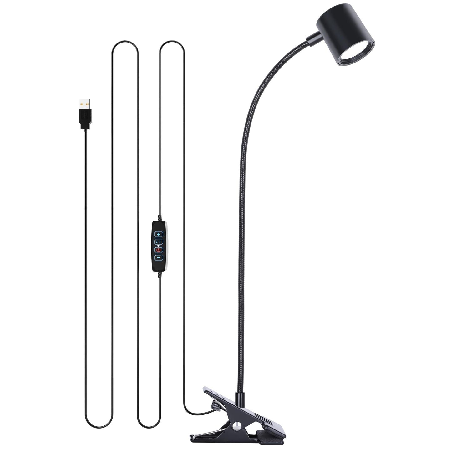 Dott Arts Desk Lamp,USB Clip On Light,3 Color Modes,10 Brightness Levels,360° Gooseneck LED Reading Light,Eye-Care for Home Office,Headboards, Black