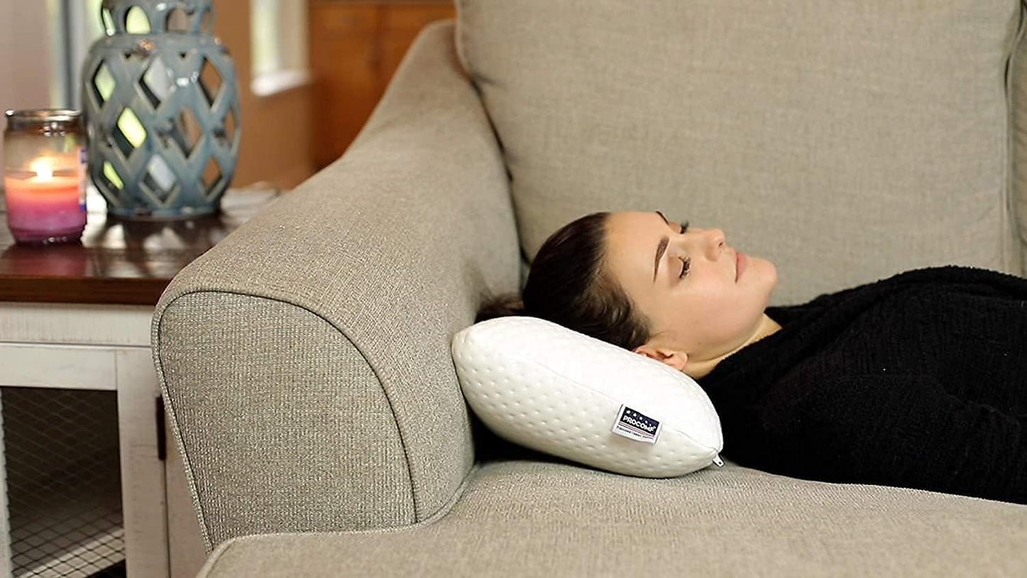 VISCO LOVE Travel & Camping Pillow - Comfortable Memory Foam Travel Small Pillow - Backpacking Pillow Easy to Carry Portable Bag Ideal for Airplane & Car Travel Pillows (White)