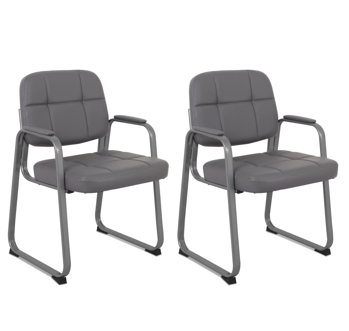 CLATINA Office Reception Guest Chair with Bonded Leather Padded Arm Rest, Ergonomic Guest Chair for Waiting Room Meeting Church Conference School Lobby, Grey, 2 Pack
