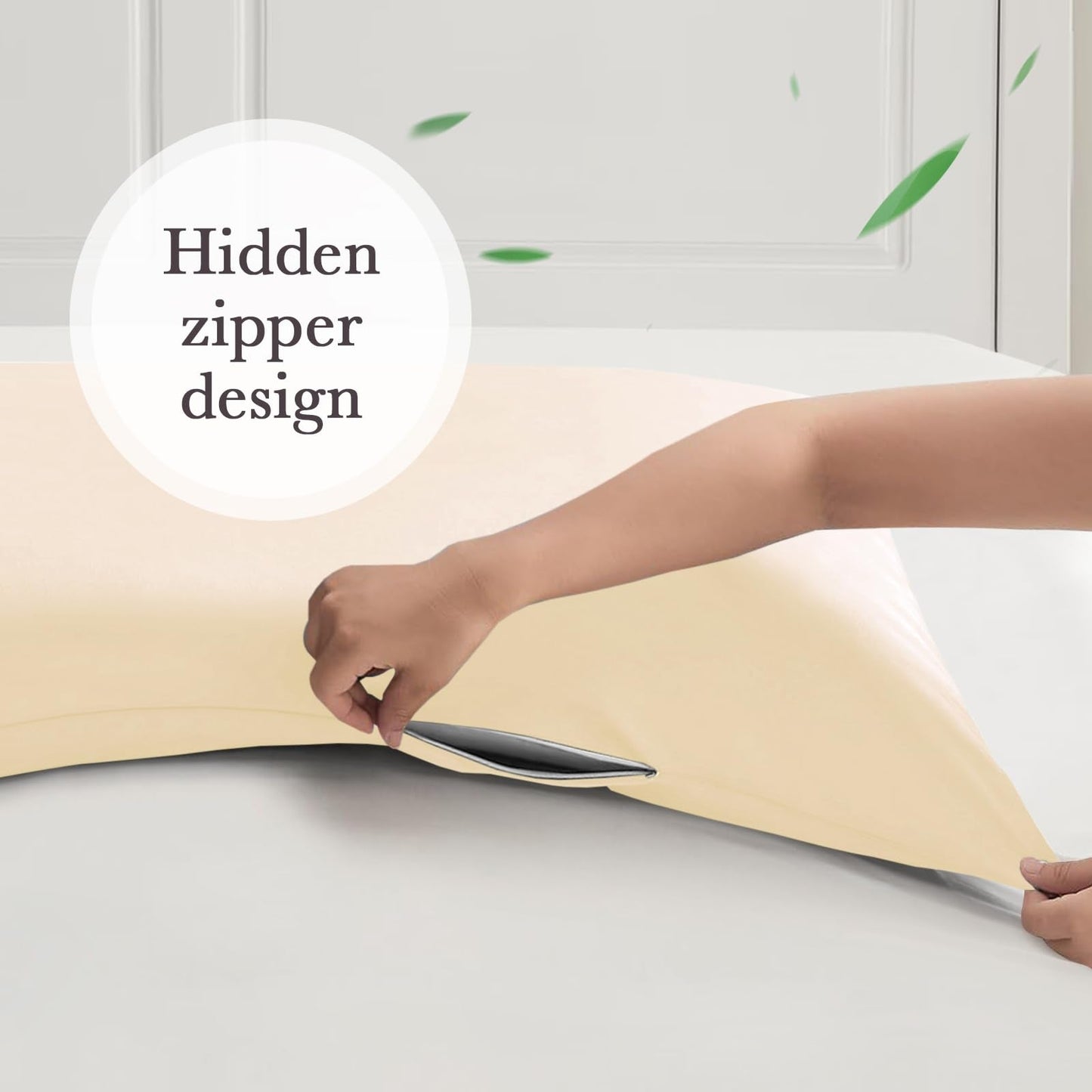 Curved Pillow Case Queen Size, Side Sleeper Pillow Cases Cover Cooling Rayon Derived from Bamboo with Zipper for hot Sleepers Hair and Skin, Breathable Silky Soft Pillowcase 1 Pack 20 * 30 Inches