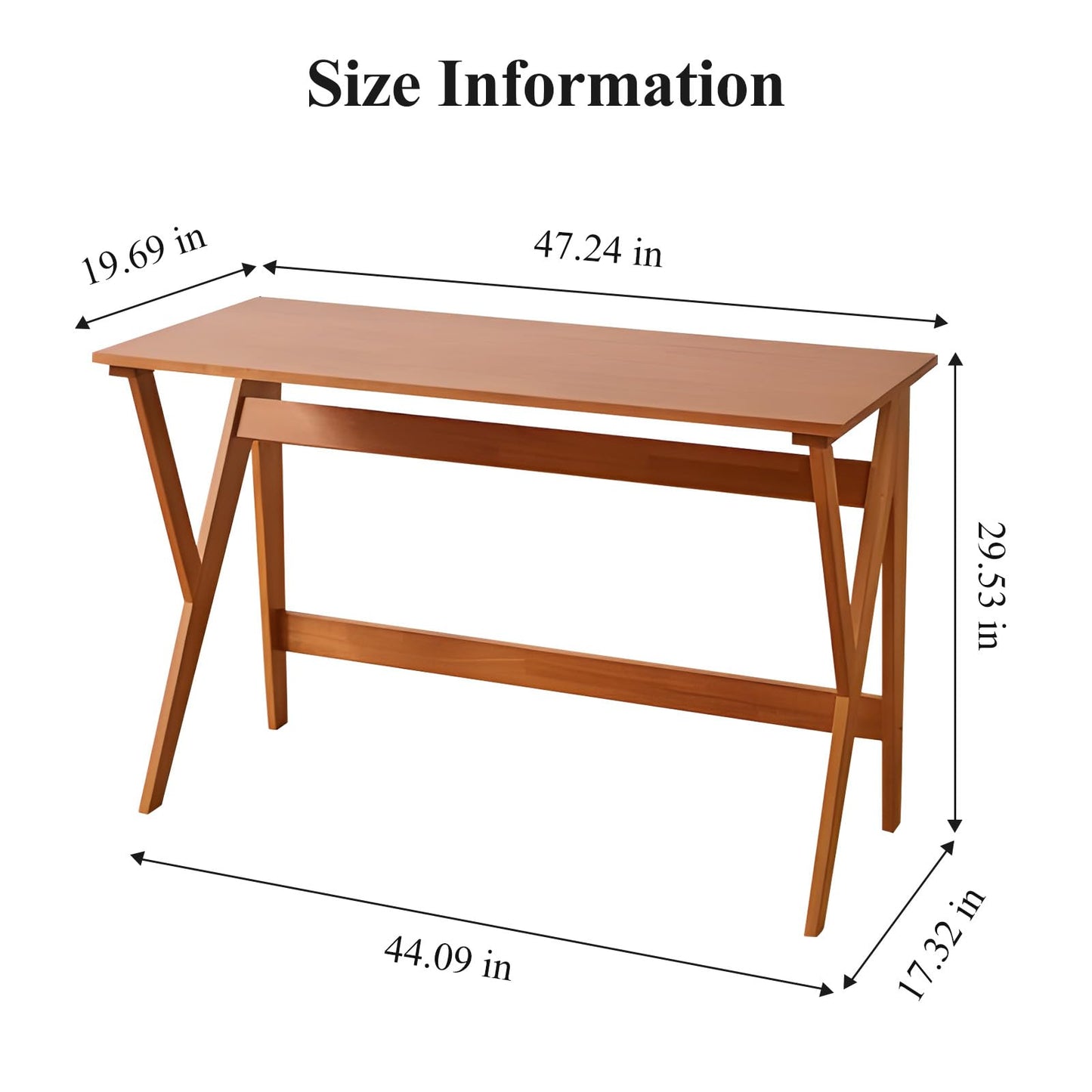 Cttasty Mid Century Modern Desk, Spacious Solid Wood Writing Desk, Minimalist with K-Shaped Legs, Home Office Desk, 29.5 H x 47.2 W x 19.7 D Inches(Natural)