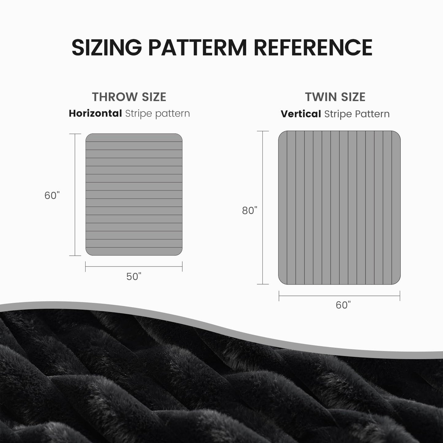 Cozy Bliss Faux Fur Throw Blanket for Couch, Cozy Warm Plush Striped Blanket for Sofa Bedroom Living Room,50 * 60 Inches Black