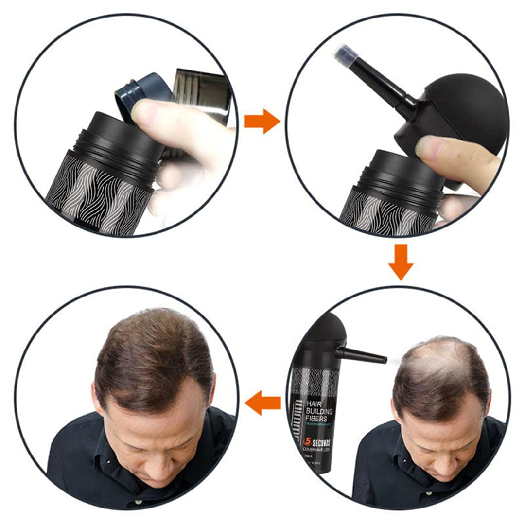 gowwim Hair Thickening Fibers 2-in-1 Kit Keratin Building Fibers, Spray Applicator & Hold Spray - Instantly Volumize Sparse Areas (Black)