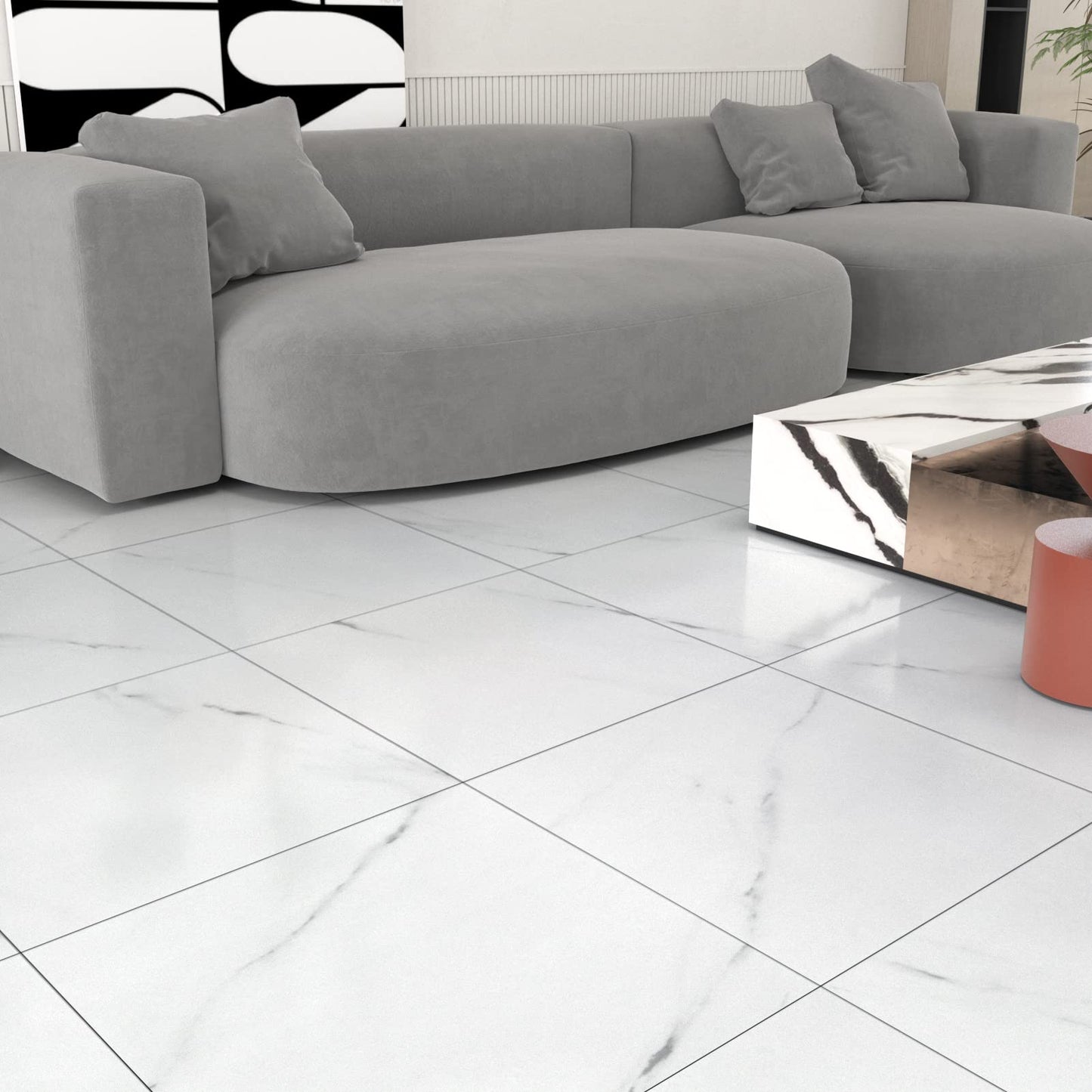 WESTICK White Marble Bathroom Stick on Floor Tiles Peel and Stick Waterproof Vinyl Flooring Adhesive Flooring Tiles for Kitchen Bedroom Camper 12 x 12 in 5 PCS