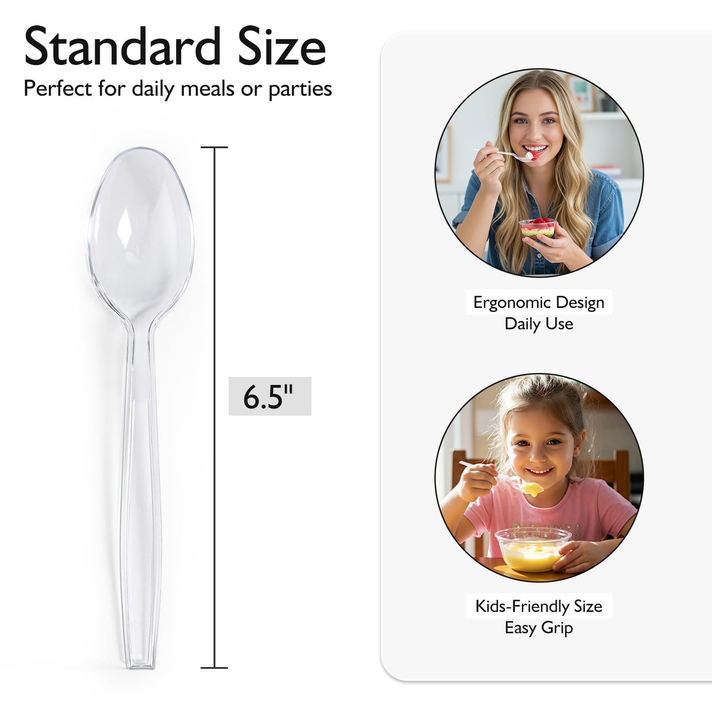 [100 Count] Clear Plastic Spoons Heavy Duty, Premium Disposable Spoons, Durable Plastic Cutlery for for Parties, Picnics, Big Event, Daily Use - Heat Resistant & BPA Free - Clear