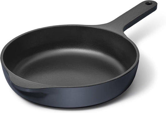 Caraway Cast Iron Skillet - 8” Enameled Cast Iron Pan With 3 Layer Enamel Coating - No Seasoning Required - Compatible With All Stovetops - Free From Forever Chemicals - Midnight Blue