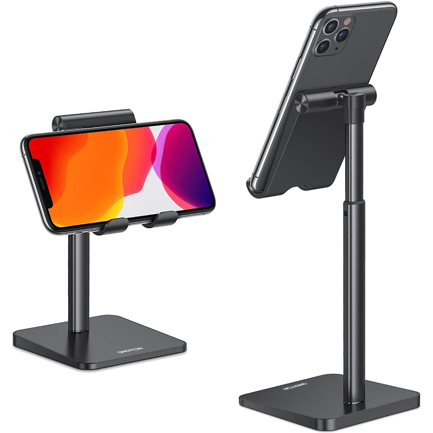 OMOTON Cell Phone Stand, Adjustable Angle Height Desk Phone Dock Holder for iPhone SE 16 Pro Max/Plus/XS/XR, Samsung Galaxy S20 / S10 / S9 / S8 and Other Phones (3.5-7.0-Inch),Silver