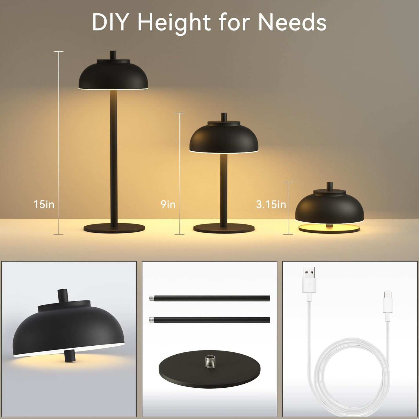 Moragin 2 Pack Led Cordless Table Lamps Rechargeable,Table Lights Battery Operated-IP65 Waterproof-for Outdoor Patio/Restaurants/Home/Dinner/Table Lighting-Touch Control & Dimmable
