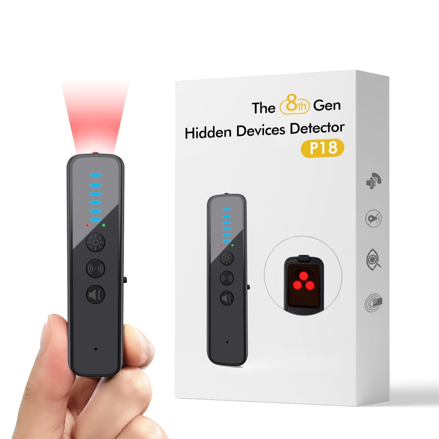 abyliee Upgraded Hidden Camera Detector - AI-Powered Anti-Spy Device, GPS Tracker & Bug Detector, Portable RF Signal Scanner for Hotels, Travel, Home & Office (Black)