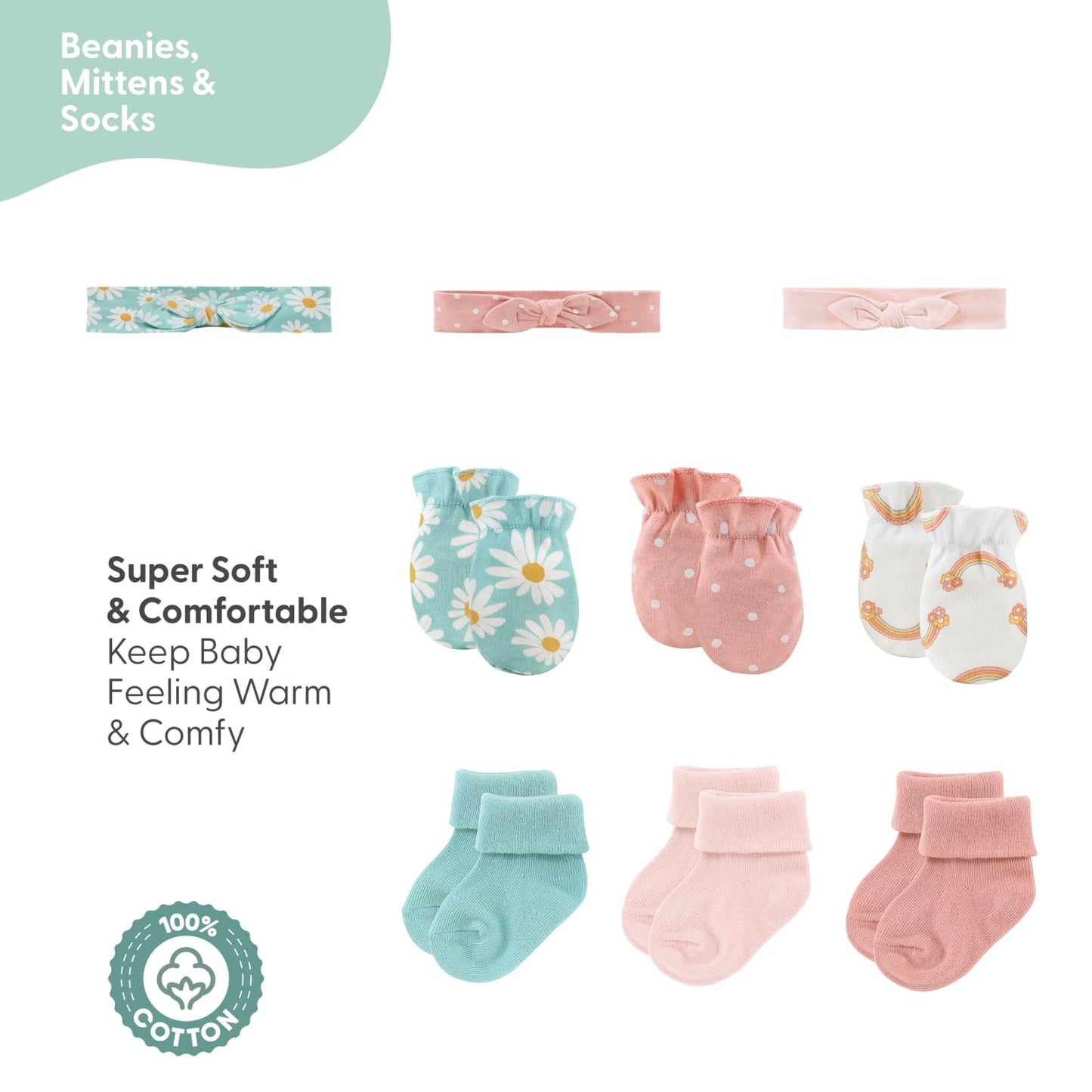 The Peanutshell Baby Layette Gift Set for Girls - 16 Piece New Born Girl Gift Set, Baby Clothes & Newborn Essentials Must Haves - Newborn Clothes 0-3 Months - Carefree Floral