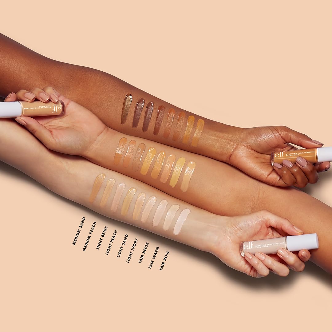 e.l.f. Hydrating Camo Concealer, Covers Blemishes & Under-Eye Circles, Full-Coverage & Delivers A Satin Finish, Vegan & Cruelty-Free, Light Beige