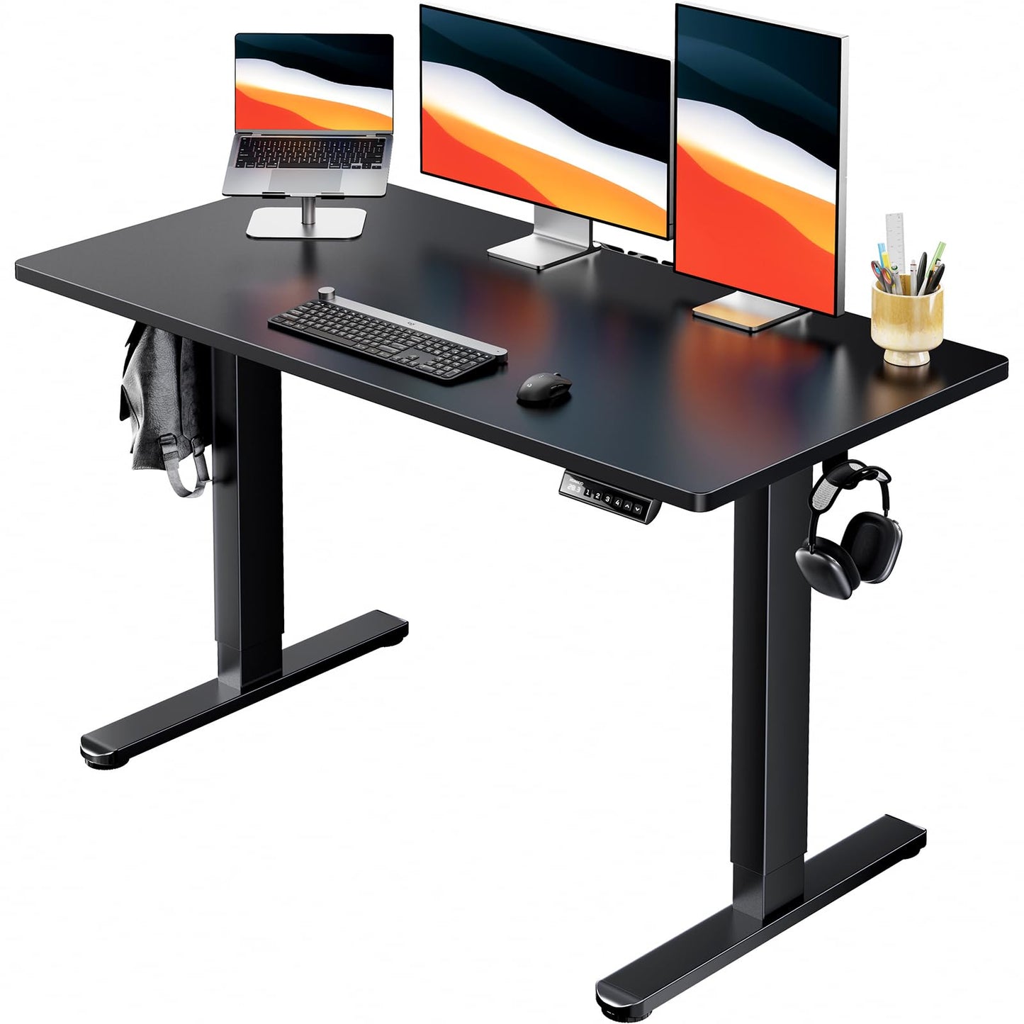 HUANUO Electric Standing Desk, 48" x 24" Whole Piece Desktop, Adjustable Height Computer Desks, 4 Height Memory Settings, Sit Stand Up Desk for Home Office, Black