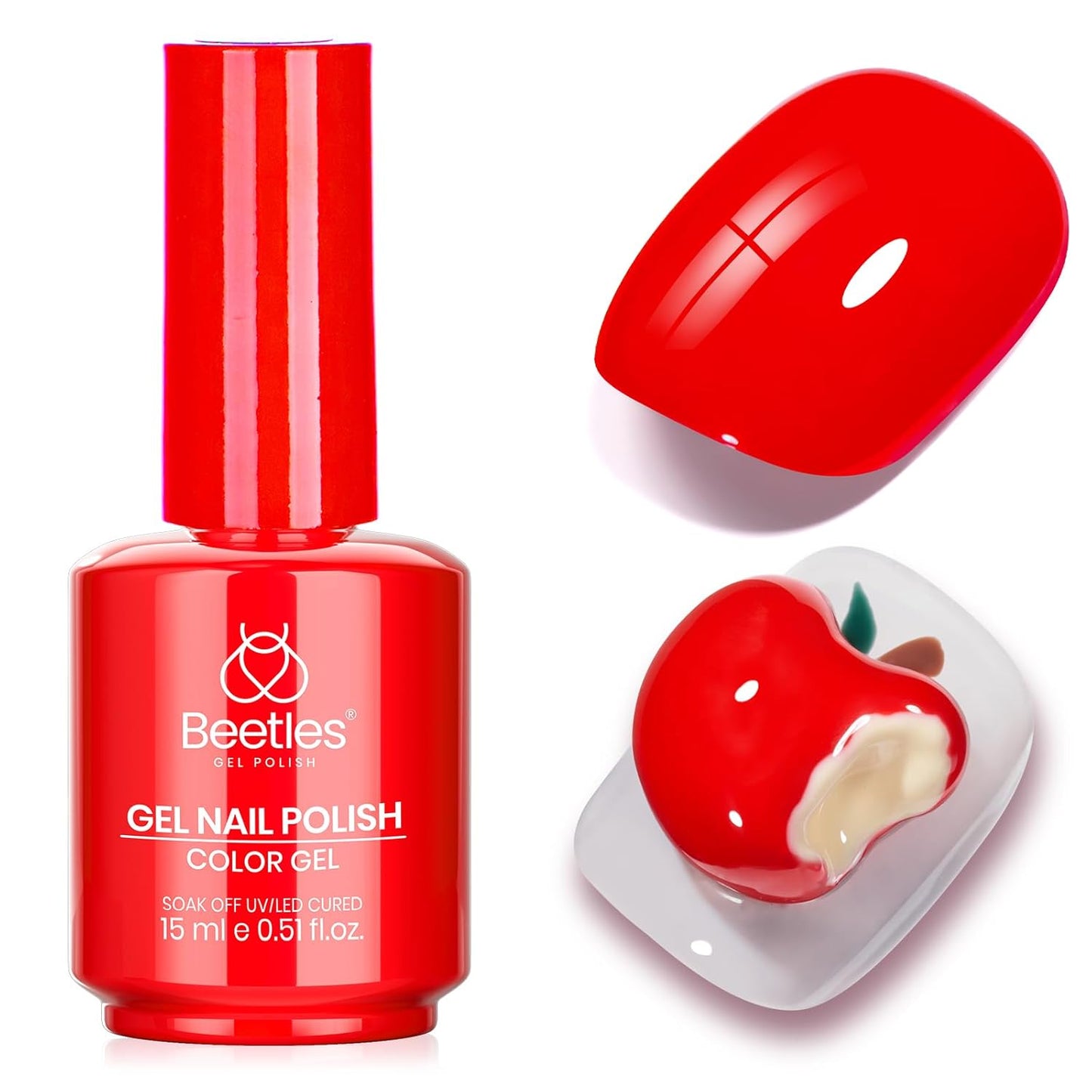 Beetles Red Gel Nail Polish – 15ml Classic Bright Red Soak Off UV LED Gel Polish Same Color Bottle for Salon DIY Manicure Gift for Women