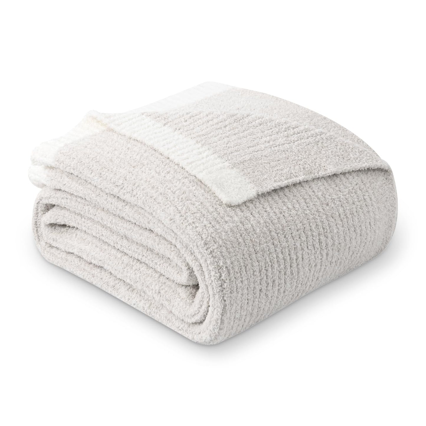 MH MYLUNE HOME Ultra Soft Ribbed Throw Blanket for Couch 50x60 Inches Luxurious Super Cozy Fluffy Microfiber Blanket Plush Warm Reversible Throw Blankets for Sofa Bed - Beige 50 x 60 Inches