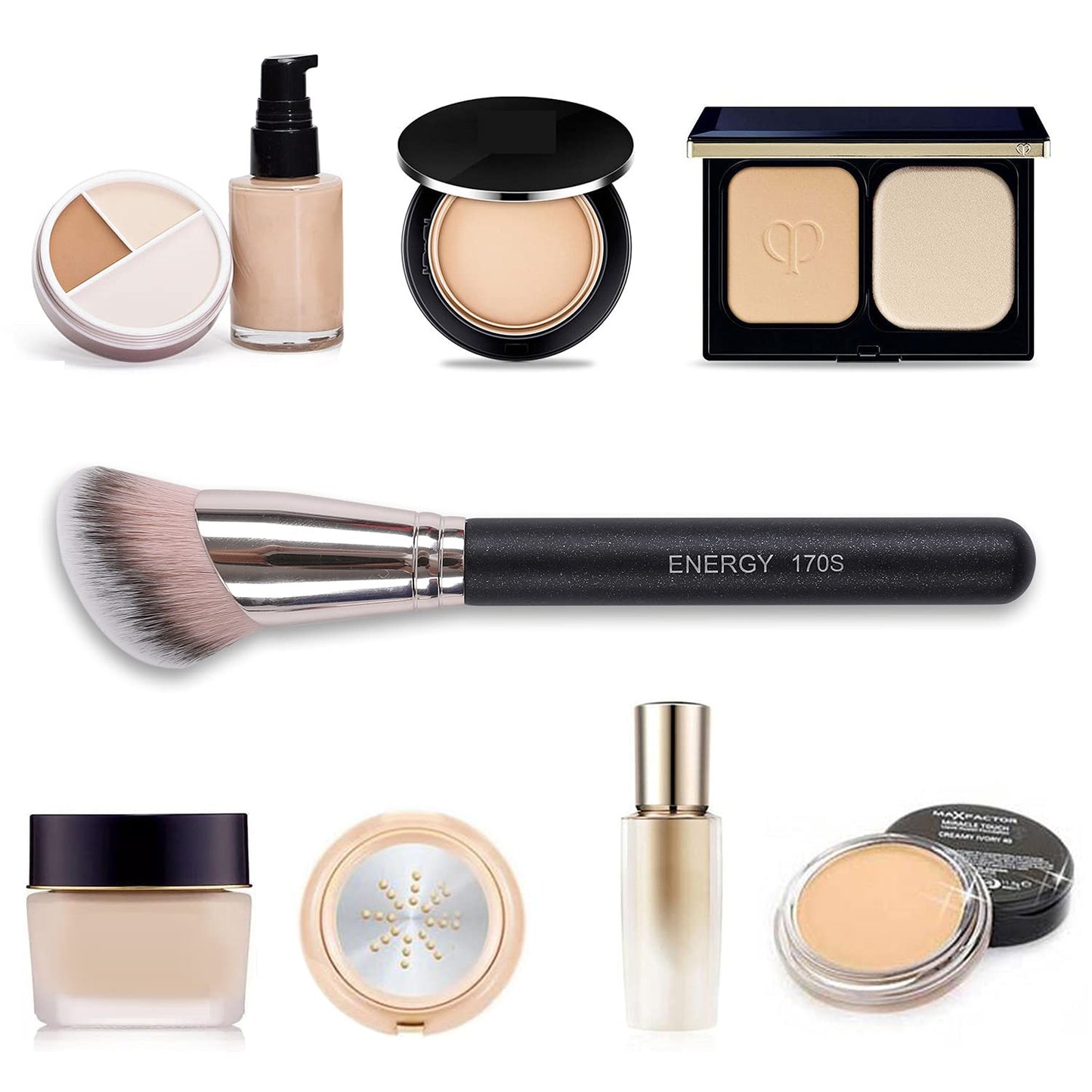 ENERGY Foundation Brush Large Powder Foundation Brush for Face Mineral Liquid Cream Powder Cosmetics - Buffing, Stippling,Blending Vegan Makeup Brushes 170S