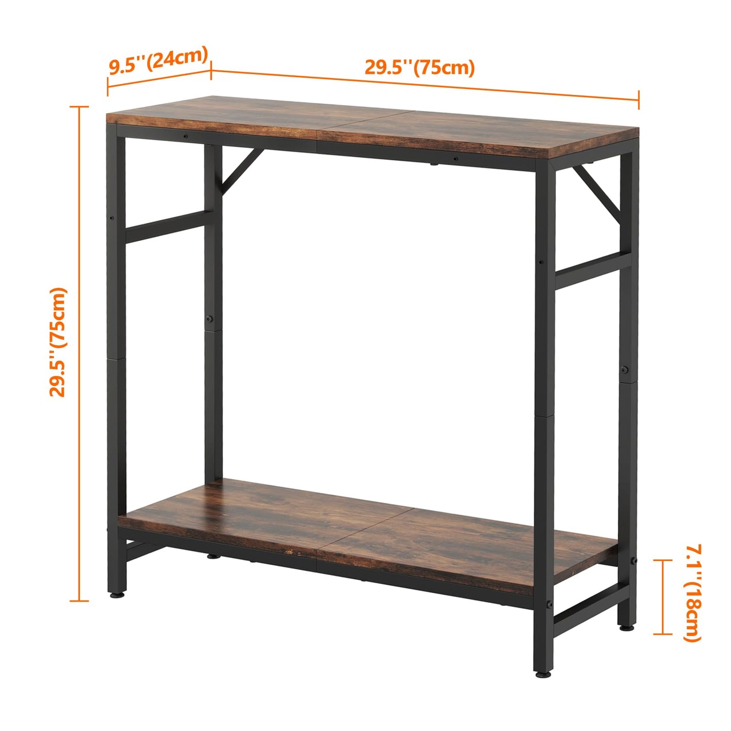 Livofloral Narrow Console Table, Small Entryway Table with 2 Support Bar, 2 Tier Sofa Table, 29.5" Thin Couch Table, Display Table, Side Table for Living Room, Hallway, Bedroom, Rustic Brown