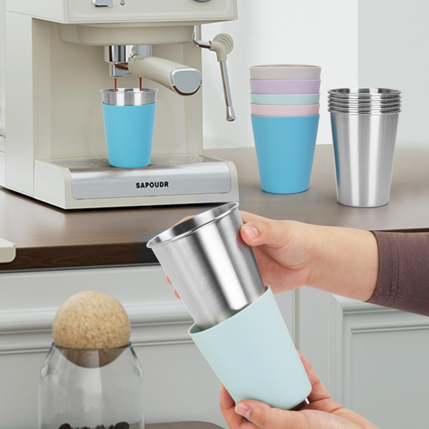 Rommeka Stainless Steel Sippy Cup, 5-Pack Kids & Toddler Cups with Silicone Sleeves and Straws, Dishwasher Safe, 12 Oz Kids Tumblers For Travel or At Home