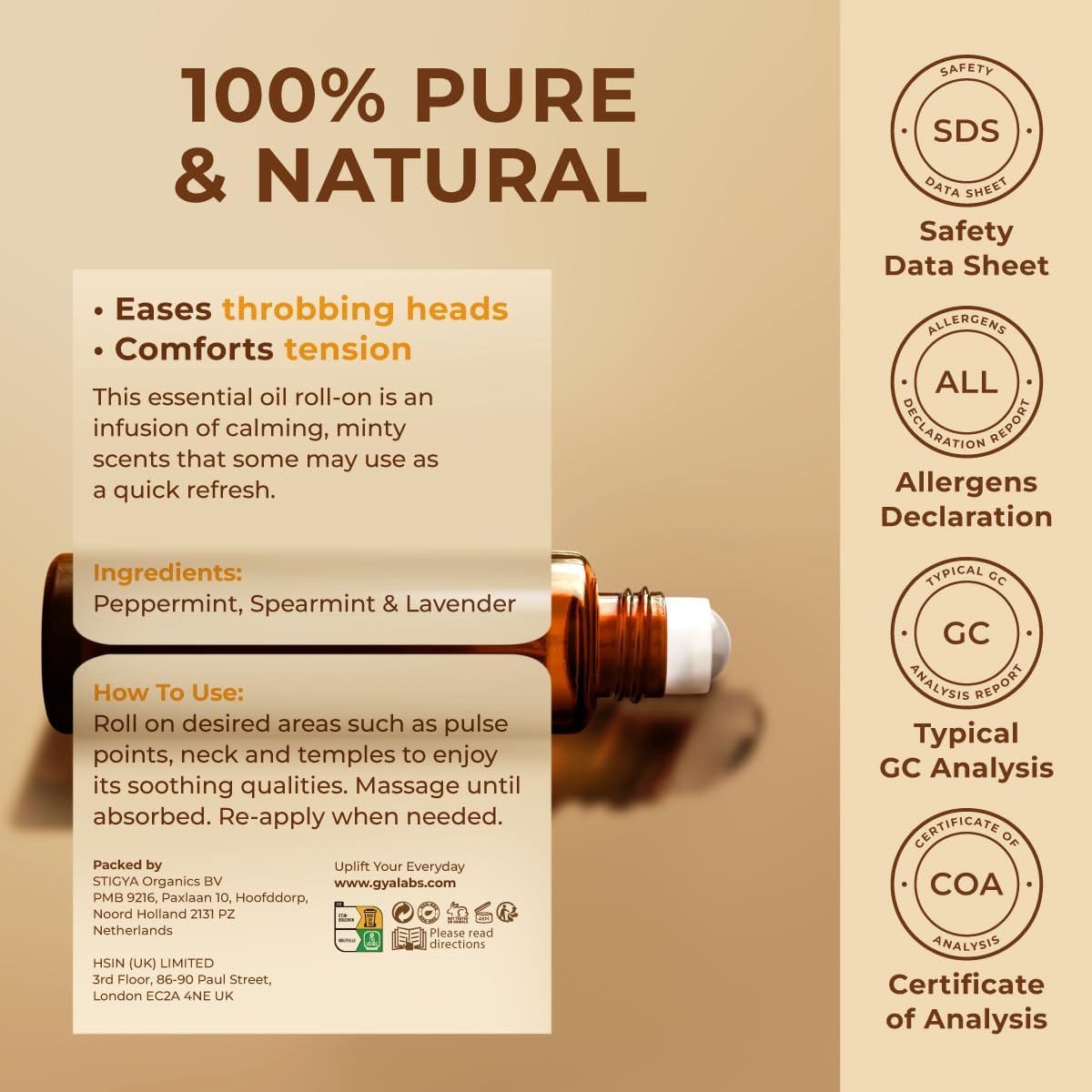 Gya Labs Migraine Essential Oil Roll on - Migraine Relief Stick Roller, Soothing Comfort for Head Tension, 100% Pure Natural, Blend with Peppermint Oil, Self Care Relaxing Gifts for Women (0.34 Fl Oz)